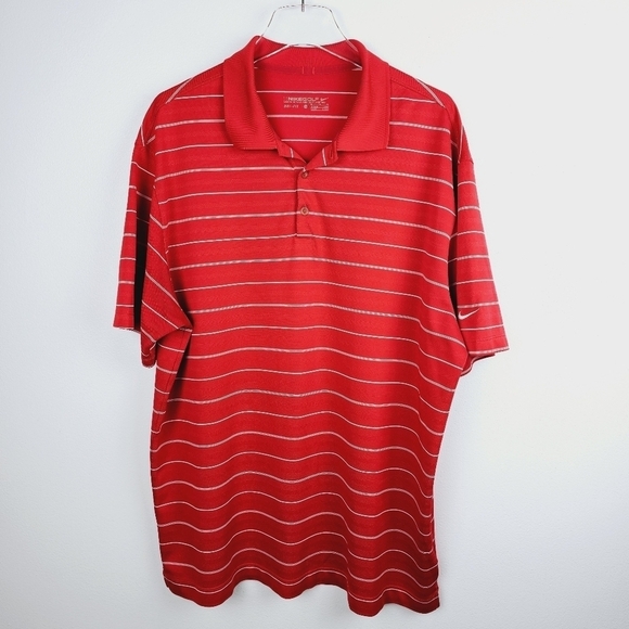 Nike Golf Dri-Fit Red Striped Short Sleeve Shirt - Picture 1 of 9